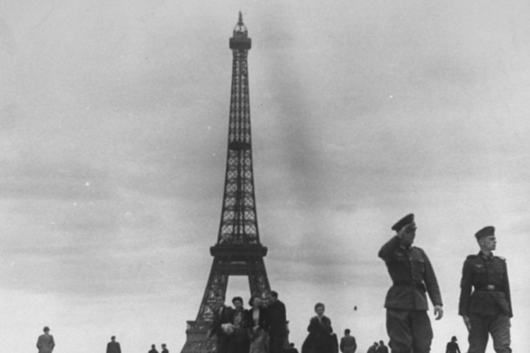 German soldiers at the Eiffel Tower in occupied Paris, circa 1940.  (Photo by Time Life Pictures/Pix Inc./The LIFE Picture Collection/Getty Images)